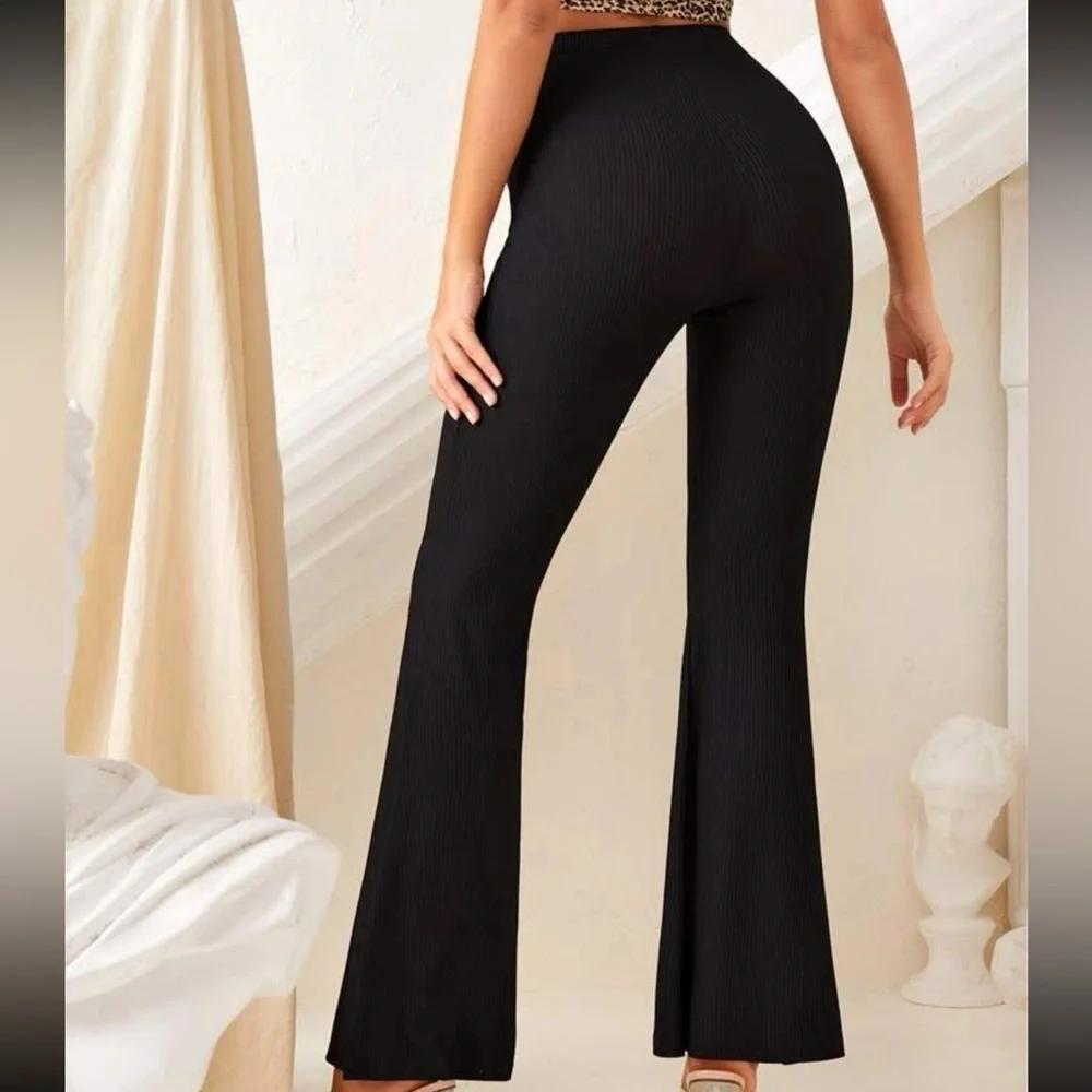 Minimalist Bootcut flared dress pants black elastic waist - Picture 2 of 3